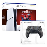 Consola Ps5 Slim Bundle Spiderman 2 + Mando Ps5 Camuflado Gris